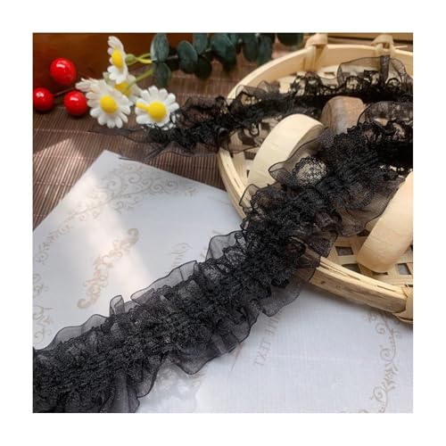 HSTWODE 4cm Breit Spitzenband, 10M Spitzenbordüre Geschenkband, Spitze Borten Band,Dekoband Zierband,Spitzenborte Spitzenstoff Zum Nähen für Nähen Dekoration (Schwarz) von HSTWODE