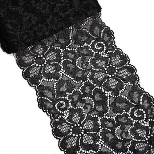 HSTWODE 5/10 Yards lang 18cm Breite Stretch Spitzenbordüre Vintage Spitzenborte Spitzenband Zierband Spitze Blume Borte Hochzeit lace trim Deko band,Handwerk (Schwarz, 10 yards) von HSTWODE