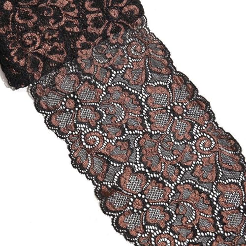 HSTWODE 5/10 Yards lang 18cm Breite Stretch Spitzenbordüre Vintage Spitzenborte Spitzenband Zierband Spitze Blume Borte Hochzeit lace trim Deko band,Handwerk (Schwarz + Dunkelbraun, 10 yards) von HSTWODE