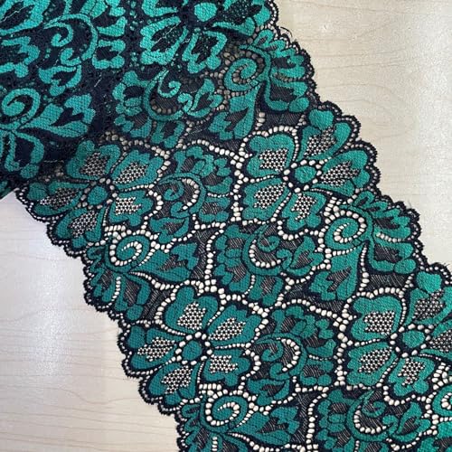HSTWODE 5/10 Yards lang 18cm Breite Stretch Spitzenbordüre Vintage Spitzenborte Spitzenband Zierband Spitze Blume Borte Hochzeit lace trim Deko band,Handwerk (Schwarz + Dunkelgrün, 10 yards) von HSTWODE