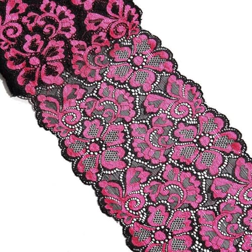 HSTWODE 5/10 Yards lang 18cm Breite Stretch Spitzenbordüre Vintage Spitzenborte Spitzenband Zierband Spitze Blume Borte Hochzeit lace trim Deko band,Handwerk (Schwarz + Rosa, 10 yards) von HSTWODE