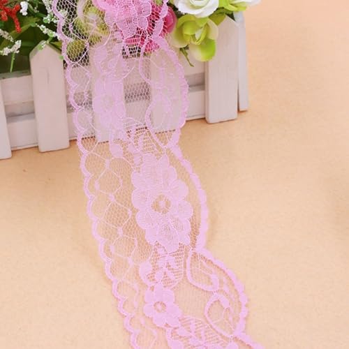 HSTWODE 5/10 yards Spitzenband Vintage, Buntes Spitzenband, Spitze Borten und Bänder zum Nähen, Spitzenborte Bunt für Basteln Nähen Hochzeit Deko Scrapbooking Geschenkbox (Hellrosa, 10 yards) von HSTWODE