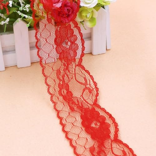 HSTWODE 5/10 yards Spitzenband Vintage, Buntes Spitzenband, Spitze Borten und Bänder zum Nähen, Spitzenborte Bunt für Basteln Nähen Hochzeit Deko Scrapbooking Geschenkbox (Rot, 10 yards) von HSTWODE