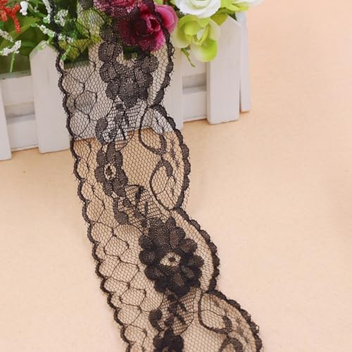 HSTWODE 5/10 yards Spitzenband Vintage, Buntes Spitzenband, Spitze Borten und Bänder zum Nähen, Spitzenborte Bunt für Basteln Nähen Hochzeit Deko Scrapbooking Geschenkbox (Schwarz, 10 yards) von HSTWODE