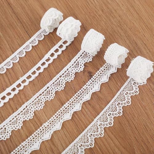 HSTWODE 5/10 yards Vintage Spitzenband weiß Spitzenband einer Baumwolle Dekoband Zierband Spitzenborte für Nähen Handwerk Hochzeit Deko Geschenkbox (8921, 10 yards) von HSTWODE