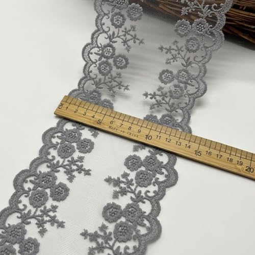 HSTWODE 5 Yards 13cm Breit spitzenband Vintage Spitze Borte Spitzenbordüre Spitzenborte zum Basteln für Basteln Nähen Hochzeit Deko Scrapbooking Geschenkbox Geschenkband (Grau) von HSTWODE