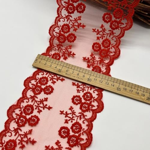 HSTWODE 5 Yards 13cm Breit spitzenband Vintage Spitze Borte Spitzenbordüre Spitzenborte zum Basteln für Basteln Nähen Hochzeit Deko Scrapbooking Geschenkbox Geschenkband (Rot) von HSTWODE