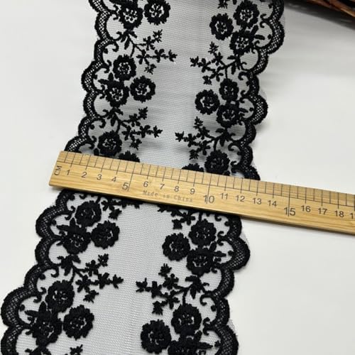 HSTWODE 5 Yards 13cm Breit spitzenband Vintage Spitze Borte Spitzenbordüre Spitzenborte zum Basteln für Basteln Nähen Hochzeit Deko Scrapbooking Geschenkbox Geschenkband (Schwarz) von HSTWODE