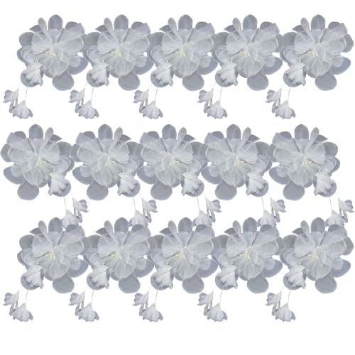 HSTWODE 50/20/10 Stück Handgemachte 3D Organza-Blüten aus Spitze | DIY Stoffblumen für Kleider, Röcke & Brautmode | Dekorative Applikationen für Tanzoutfits, Haaraccessoires (50 Stück Weiß) von HSTWODE