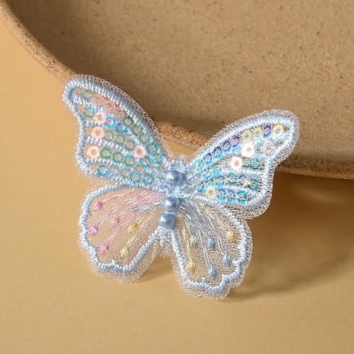 HSTWODE 50 Stück Schmetterlings-Paillettenapplikation,Polyester, Schmetterlinge, Stickerei-Applikationen, Spitze, Tüll-Patches zum Nähen (Blau) von HSTWODE