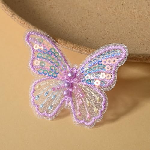 HSTWODE 50 Stück Schmetterlings-Paillettenapplikation,Polyester, Schmetterlinge, Stickerei-Applikationen, Spitze, Tüll-Patches zum Nähen (Lila) von HSTWODE