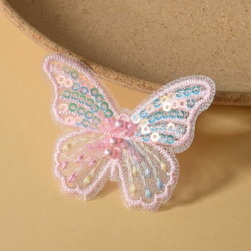 HSTWODE 50 Stück Schmetterlings-Paillettenapplikation,Polyester, Schmetterlinge, Stickerei-Applikationen, Spitze, Tüll-Patches zum Nähen (Rosa) von HSTWODE