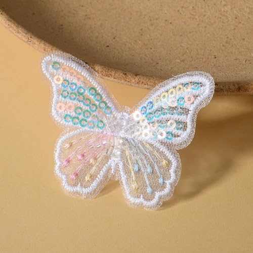 HSTWODE 50 Stück Schmetterlings-Paillettenapplikation,Polyester, Schmetterlinge, Stickerei-Applikationen, Spitze, Tüll-Patches zum Nähen (Weiß) von HSTWODE