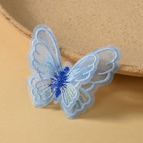 HSTWODE 50 Stück Stickerei-Aufnäher mit Schmetterling-Motiv, Spitze,schmetterling deko,für Hochzeit, Brautkleid, bestickte Applikation, Nähen (Blau) von HSTWODE