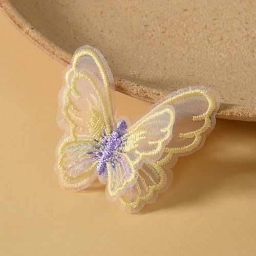 HSTWODE 50 Stück Stickerei-Aufnäher mit Schmetterling-Motiv, Spitze,schmetterling deko,für Hochzeit, Brautkleid, bestickte Applikation, Nähen (Gelb) von HSTWODE