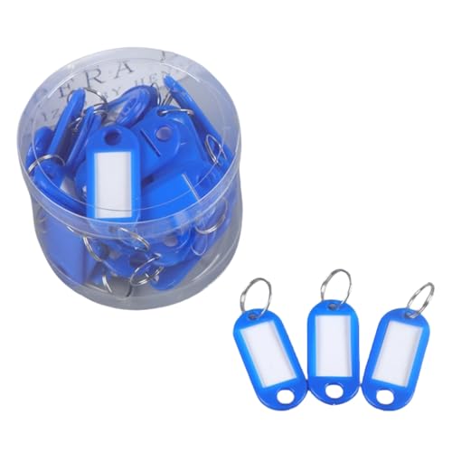 HSTWODE 50 pcs robuste Kunststoff-Schlüsselanhänger Mit Aufbewahrungsbehälter, Artikelkennzeichnungsmarker mit leeren Papieretiketten, mit Schlaufen für Zuhause Büros Pet (Blau) von HSTWODE