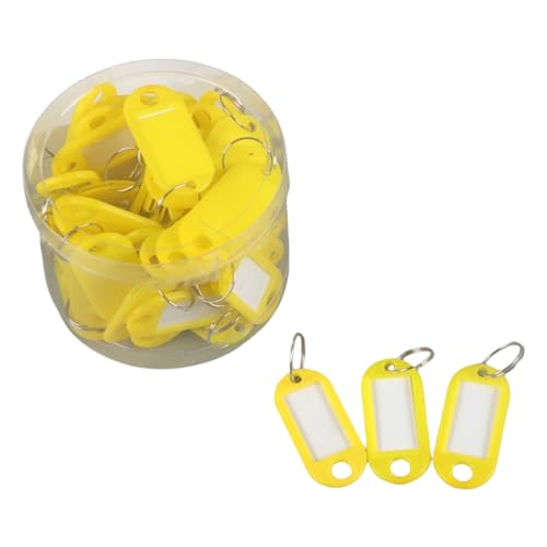 HSTWODE 50 pcs robuste Kunststoff-Schlüsselanhänger Mit Aufbewahrungsbehälter, Artikelkennzeichnungsmarker mit leeren Papieretiketten, mit Schlaufen für Zuhause Büros Pet (Gelb) von HSTWODE