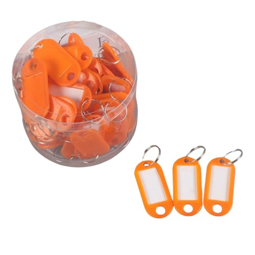 HSTWODE 50 pcs robuste Kunststoff-Schlüsselanhänger Mit Aufbewahrungsbehälter, Artikelkennzeichnungsmarker mit leeren Papieretiketten, mit Schlaufen für Zuhause Büros Pet (Orange) von HSTWODE