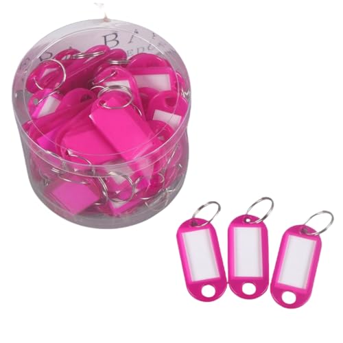 HSTWODE 50 pcs robuste Kunststoff-Schlüsselanhänger Mit Aufbewahrungsbehälter, Artikelkennzeichnungsmarker mit leeren Papieretiketten, mit Schlaufen für Zuhause Büros Pet (Rosa) von HSTWODE