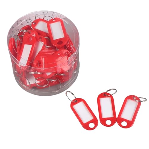 HSTWODE 50 pcs robuste Kunststoff-Schlüsselanhänger Mit Aufbewahrungsbehälter, Artikelkennzeichnungsmarker mit leeren Papieretiketten, mit Schlaufen für Zuhause Büros Pet (Rot) von HSTWODE