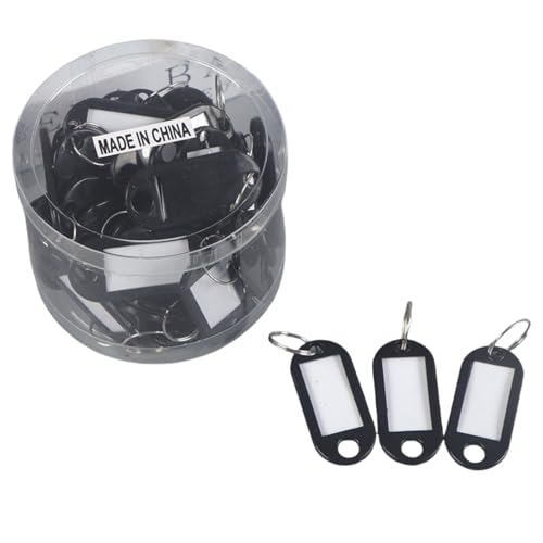 HSTWODE 50 pcs robuste Kunststoff-Schlüsselanhänger Mit Aufbewahrungsbehälter, Artikelkennzeichnungsmarker mit leeren Papieretiketten, mit Schlaufen für Zuhause Büros Pet (Schwarz) von HSTWODE