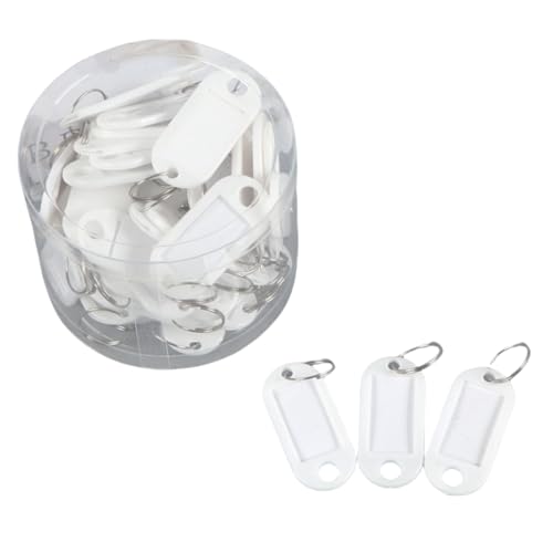 HSTWODE 50 pcs robuste Kunststoff-Schlüsselanhänger Mit Aufbewahrungsbehälter, Artikelkennzeichnungsmarker mit leeren Papieretiketten, mit Schlaufen für Zuhause Büros Pet (Weiß) von HSTWODE