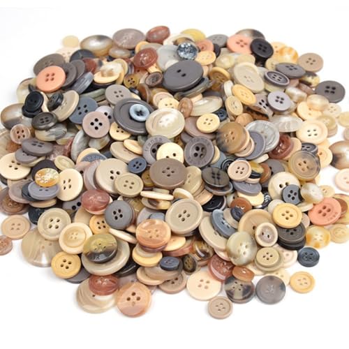 HSTWODE 500 Stück Bunte Knöpfe aus Harz - Gemischte Größen (5-20mm) - Runde Bastelknöpfe für Nähen, DIY, Kinderbasteln,Handwerk Malerei Deko Kleidung & Scrapbooking - Vielseitige (Helles Graubraun) von HSTWODE