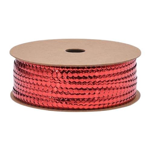 HSTWODE 50M Pailletten Band aus Kunststoff - Festliches Weihnachts Geschenkband zum Basteln, für Geschenkboxen, Torte, Haarschmuck als Weihnachtsdekoration (Rot) von HSTWODE