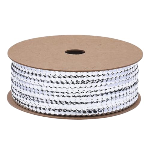 HSTWODE 50M Pailletten Band aus Kunststoff - Festliches Weihnachts Geschenkband zum Basteln, für Geschenkboxen, Torte, Haarschmuck als Weihnachtsdekoration (Silber) von HSTWODE