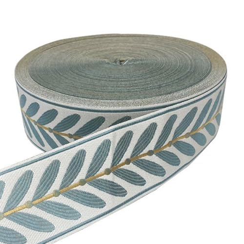 HSTWODE 51M Jacquard Band 6cm Blattmuster Jacquard Polyesterbänder Blatt Jacquard Gewebte Stickerei Für Heimwerker Nähen Basteln Handgefertigte Taschen Gürtel (Himmelblau) von HSTWODE