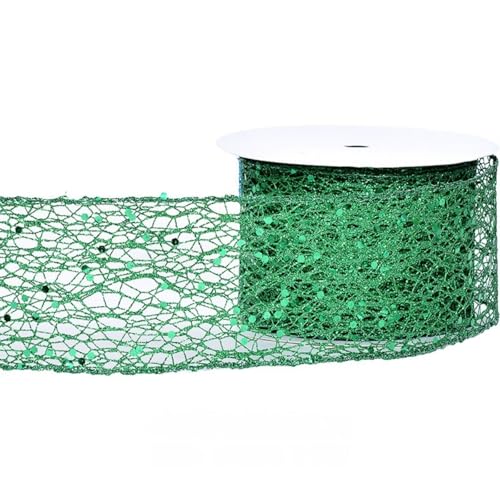 HSTWODE 6,3 cm breit, 9,1 Meter lang Weihnachtsband mit Draht Glitzer Netz für Baumschmuck, Geschenkverpackung, Kränze, Baumspitzen, Basteln (Dunkelgrün) von HSTWODE