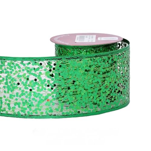 HSTWODE 6,3 cm breit, 9,1 Meter lang Weihnachtsband mit Draht Glitzer Netz für Baumschmuck, Geschenkverpackung, Kränze, Baumspitzen, Basteln (Grün) von HSTWODE