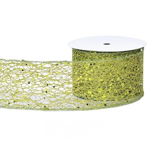 HSTWODE 6,3 cm breit, 9,1 Meter lang Weihnachtsband mit Draht Glitzer Netz für Baumschmuck, Geschenkverpackung, Kränze, Baumspitzen, Basteln (Hellgrün) von HSTWODE