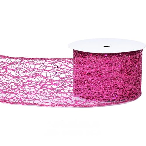 HSTWODE 6,3 cm breit, 9,1 Meter lang Weihnachtsband mit Draht Glitzer Netz für Baumschmuck, Geschenkverpackung, Kränze, Baumspitzen, Basteln (Rosa 2) von HSTWODE