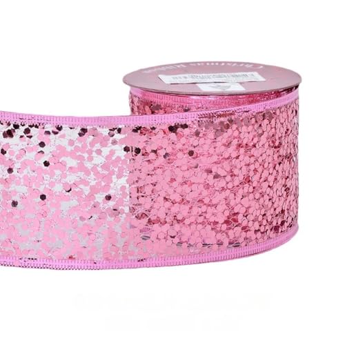 HSTWODE 6,3 cm breit, 9,1 Meter lang Weihnachtsband mit Draht Glitzer Netz für Baumschmuck, Geschenkverpackung, Kränze, Baumspitzen, Basteln (Rosa1) von HSTWODE