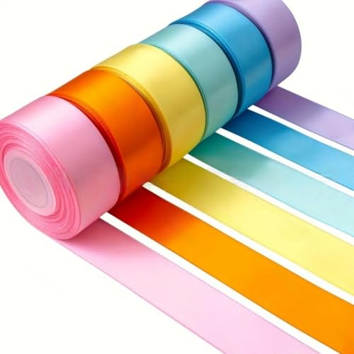 HSTWODE 6 Farben Geschenkband, 2.5cm x 5yards Polyester Satinband, Schleifenband Seidenband, Dekoband Stoffband Set für Hochzeit Dekoration, Geschenk Verpacken, Basteln (3#) von HSTWODE