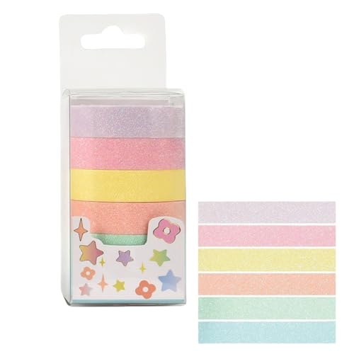 HSTWODE 6 Rollen Washi Tape, Washi Tape Glitzer, 12mm Washi Tape Set, Klebeband Bunt, Washitape, Washi Tape Vintage, Washi Tape für Tagebuch, Dekoratives Tape für Kunsthandwerk (Macaron-Farben) von HSTWODE