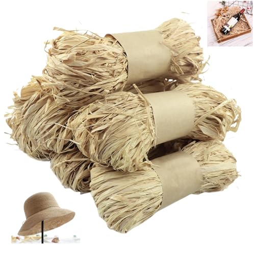 HSTWODE 6 Stück Bast Raffia Naturbast 30/50g Bindebast, Natur Raffiabast Florbast zum Basteln und Dekoration von Geschenkbox Blumenstrauß Gemüse für Floristen Garten Hochzeit (50g) von HSTWODE