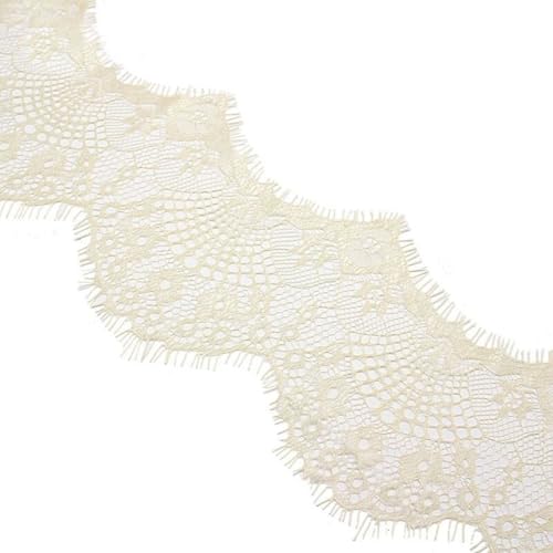 HSTWODE 6 Yards Spitzenband Spitzenbordüre Spitzenborte Spitzenstoff Spitzenbesatz Elastizität Spitze Bordüre zum Basteln Breiter für Basteln Nähen Hochzeit (Beige) von HSTWODE