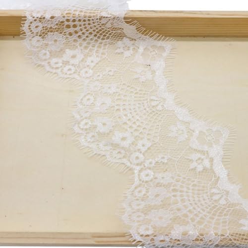 HSTWODE 6 Yards Spitzenband Spitzenbordüre Spitzenborte Spitzenstoff Spitzenbesatz Elastizität Spitze Bordüre zum Basteln Breiter für Basteln Nähen Hochzeit (Weiß) von HSTWODE