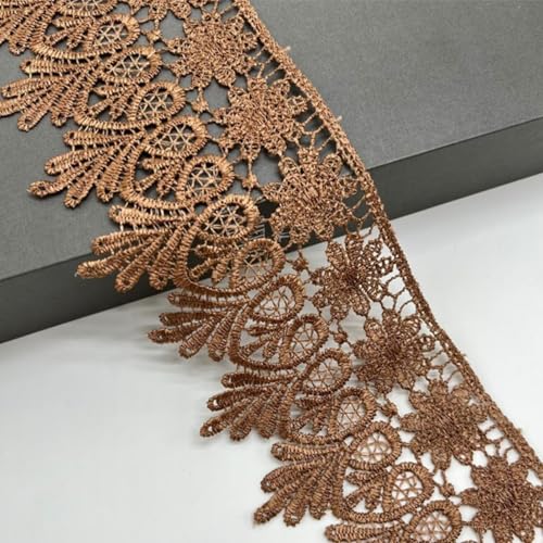HSTWODE 8cm Breite 5/15 yards lang Europa Chips Muster Inelastische Stickerei Spitzenbesatz, für Handwerk Dessous Hochzeitskleid Geschenkverpackung Dekorieren (Hellbraun, 15 yards) von HSTWODE