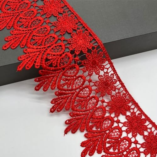 HSTWODE 8cm Breite 5/15 yards lang Europa Chips Muster Inelastische Stickerei Spitzenbesatz, für Handwerk Dessous Hochzeitskleid Geschenkverpackung Dekorieren (Rot, 15 yards) von HSTWODE