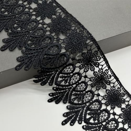 HSTWODE 8cm Breite 5/15 yards lang Europa Chips Muster Inelastische Stickerei Spitzenbesatz, für Handwerk Dessous Hochzeitskleid Geschenkverpackung Dekorieren (Schwarz, 15 yards) von HSTWODE