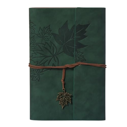 HSTWODE A7 Notizbuch Leder,Nachfüllbar Tagebuch Notizbuch, Vintage PU Leder Reisetagebuch Journal Skizzenbuch Ringbuch mit Leeres liniertes Papier und Ahorn Anhänger (Dunkelgrün) von HSTWODE