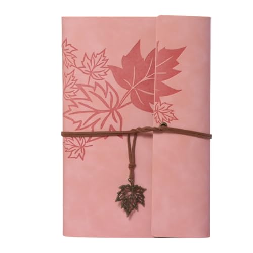 HSTWODE A7 Notizbuch Leder,Nachfüllbar Tagebuch Notizbuch, Vintage PU Leder Reisetagebuch Journal Skizzenbuch Ringbuch mit Leeres liniertes Papier und Ahorn Anhänger (Rosa) von HSTWODE