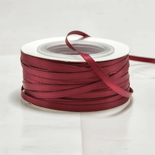 HSTWODE Geschenkbänder 3mm, 50 yards，Satinband Dekoration Geschenkband breit Schleifenband, Stoffband für Hochzeit, Taufe und Geburtstag Geschenke (Burgundisch) von HSTWODE