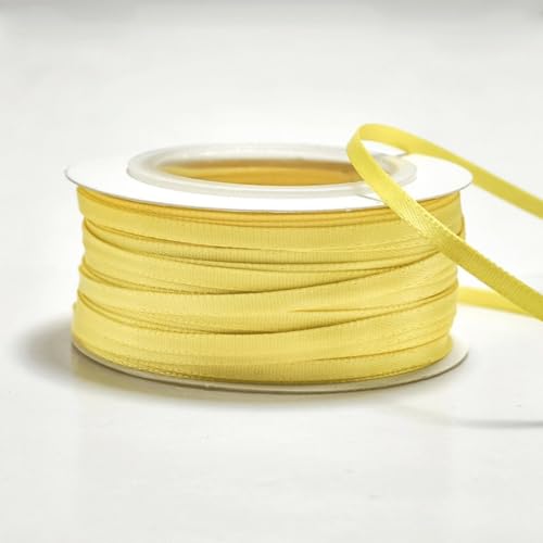 HSTWODE Geschenkbänder 3mm, 50 yards，Satinband Dekoration Geschenkband breit Schleifenband, Stoffband für Hochzeit, Taufe und Geburtstag Geschenke (Gelb) von HSTWODE