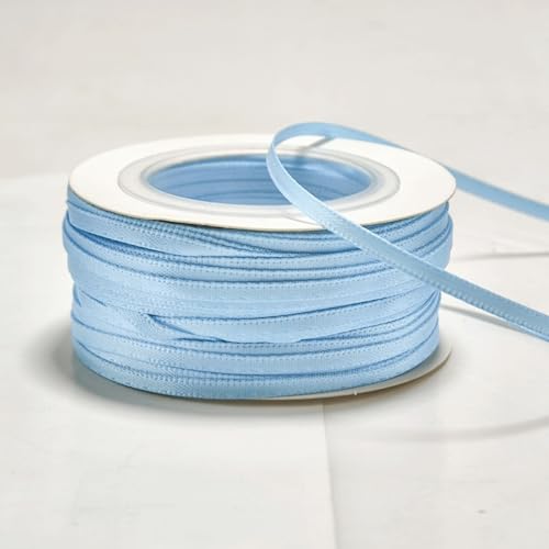 HSTWODE Geschenkbänder 3mm, 50 yards，Satinband Dekoration Geschenkband breit Schleifenband, Stoffband für Hochzeit, Taufe und Geburtstag Geschenke (Hellblau) von HSTWODE