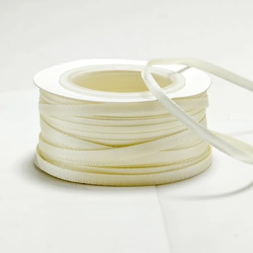 HSTWODE Geschenkbänder 3mm, 50 yards，Satinband Dekoration Geschenkband breit Schleifenband, Stoffband für Hochzeit, Taufe und Geburtstag Geschenke (Milchig weiß) von HSTWODE