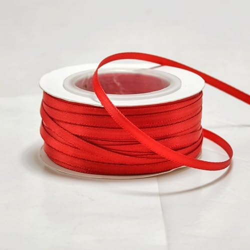 HSTWODE Geschenkbänder 3mm, 50 yards，Satinband Dekoration Geschenkband breit Schleifenband, Stoffband für Hochzeit, Taufe und Geburtstag Geschenke (Rot) von HSTWODE